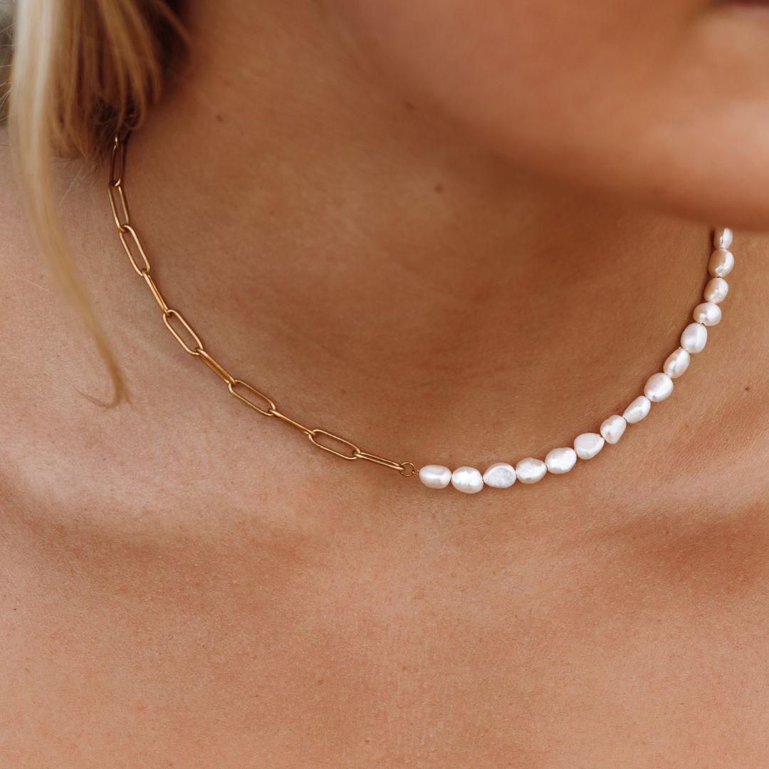 Half Pearl Half Link Choker