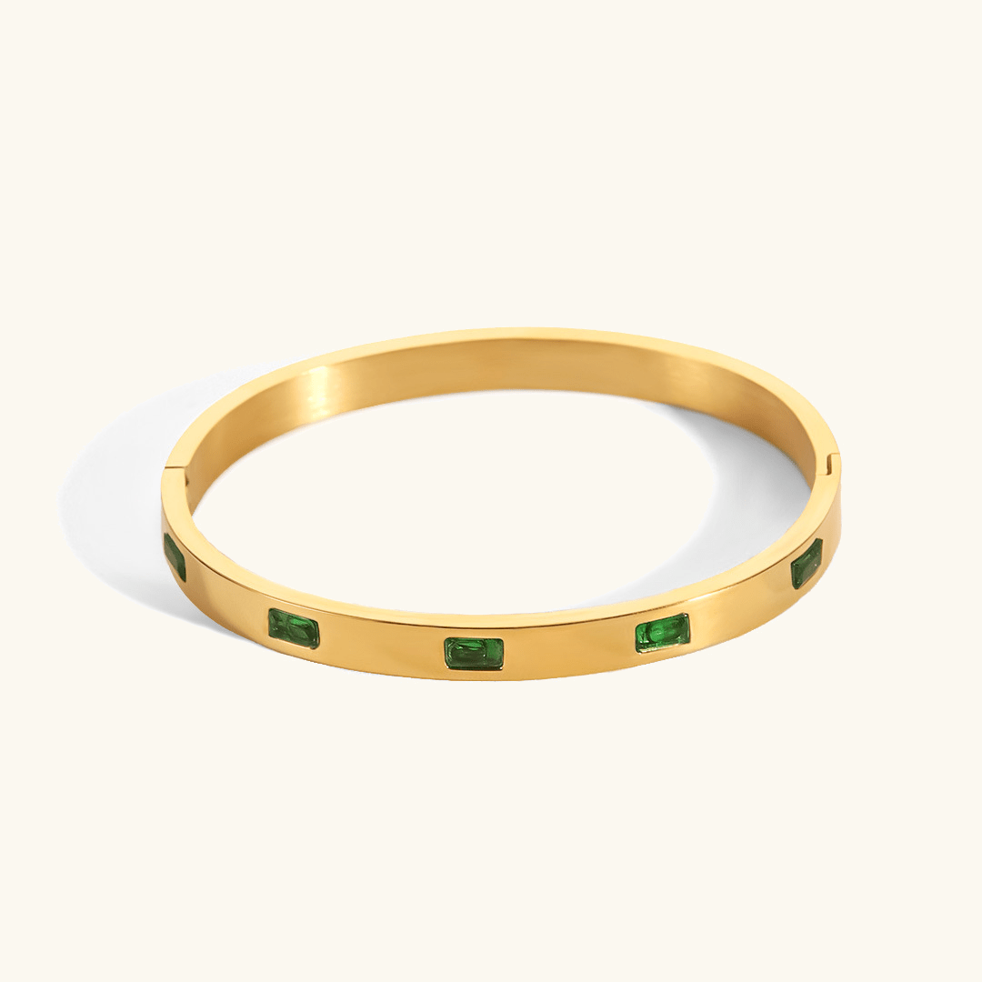 Gold Bangle Bracelet with Green Gemstone