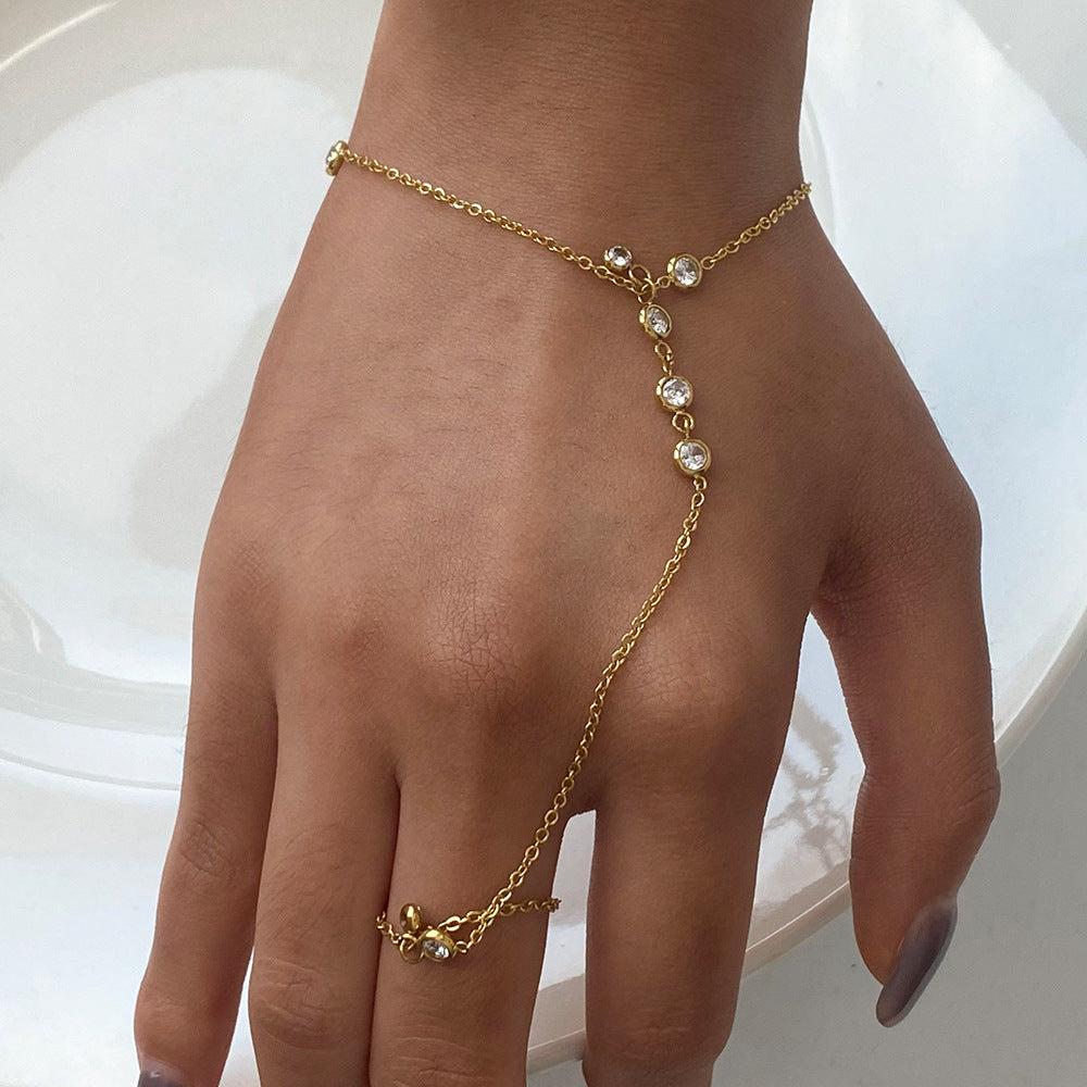 Gold Diamond Hand Chain Bracelet