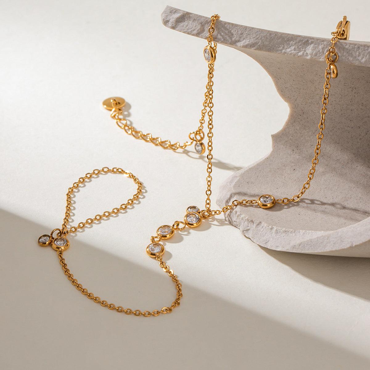 Gold Diamond Hand Chain Bracelet