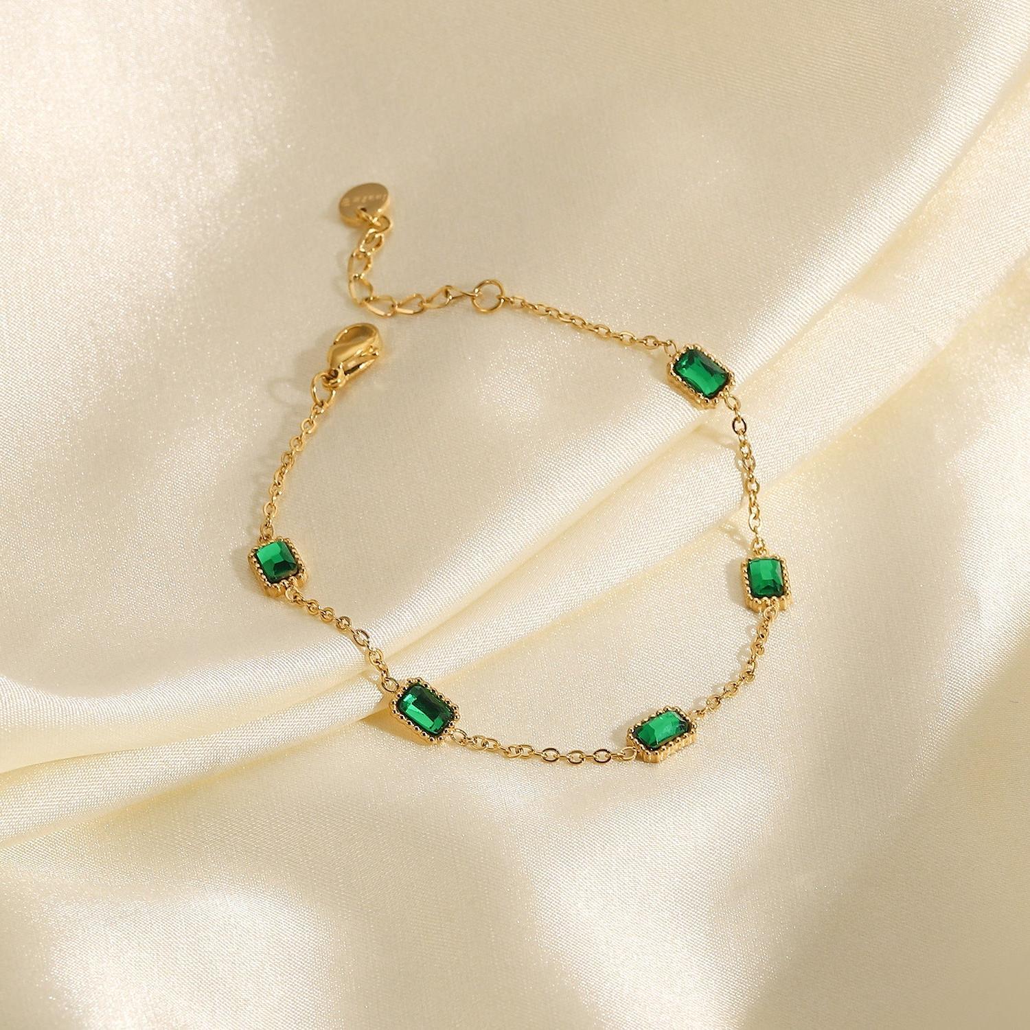 Gold Green Crystal Bracelet