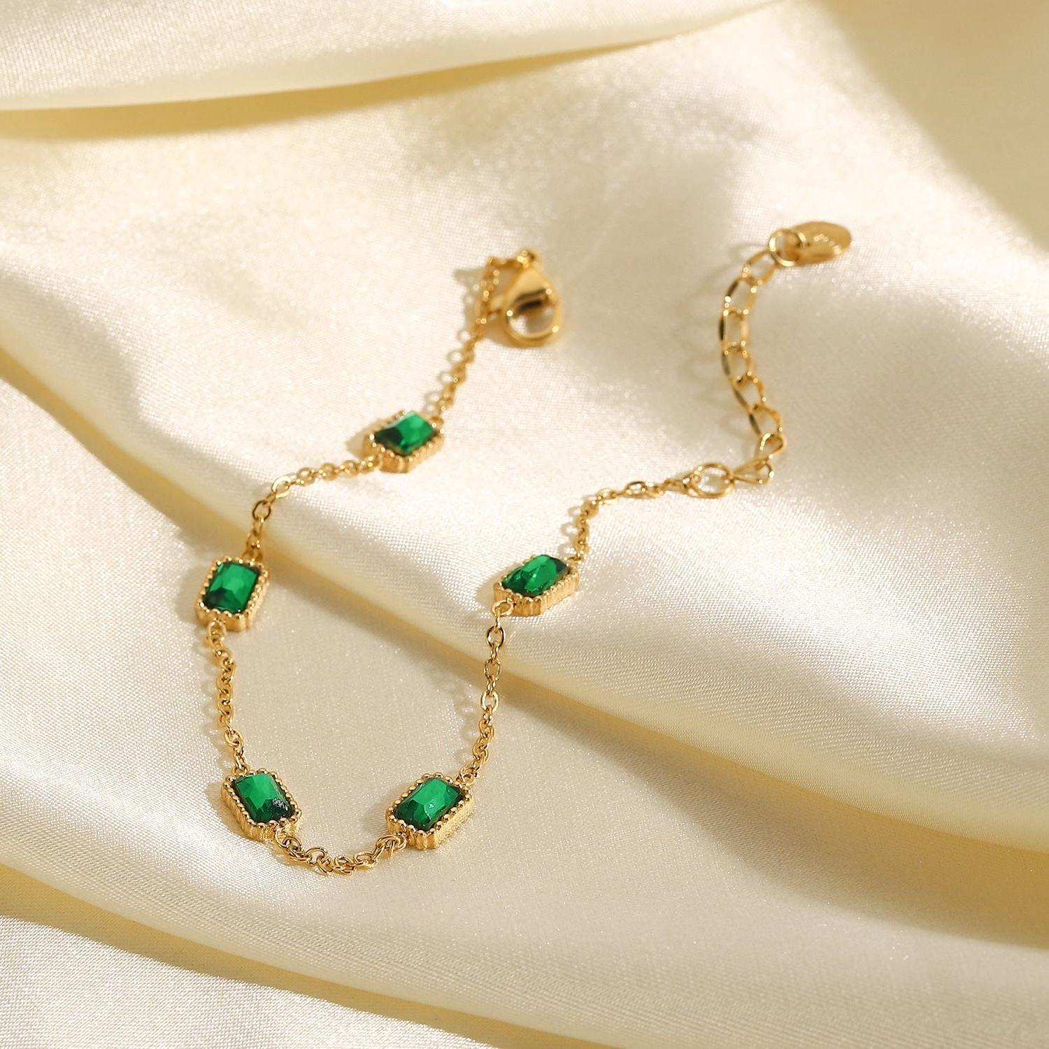 Gold Green Crystal Bracelet
