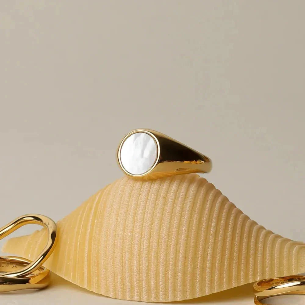 Gold Signet Ring with Iridescent Shell