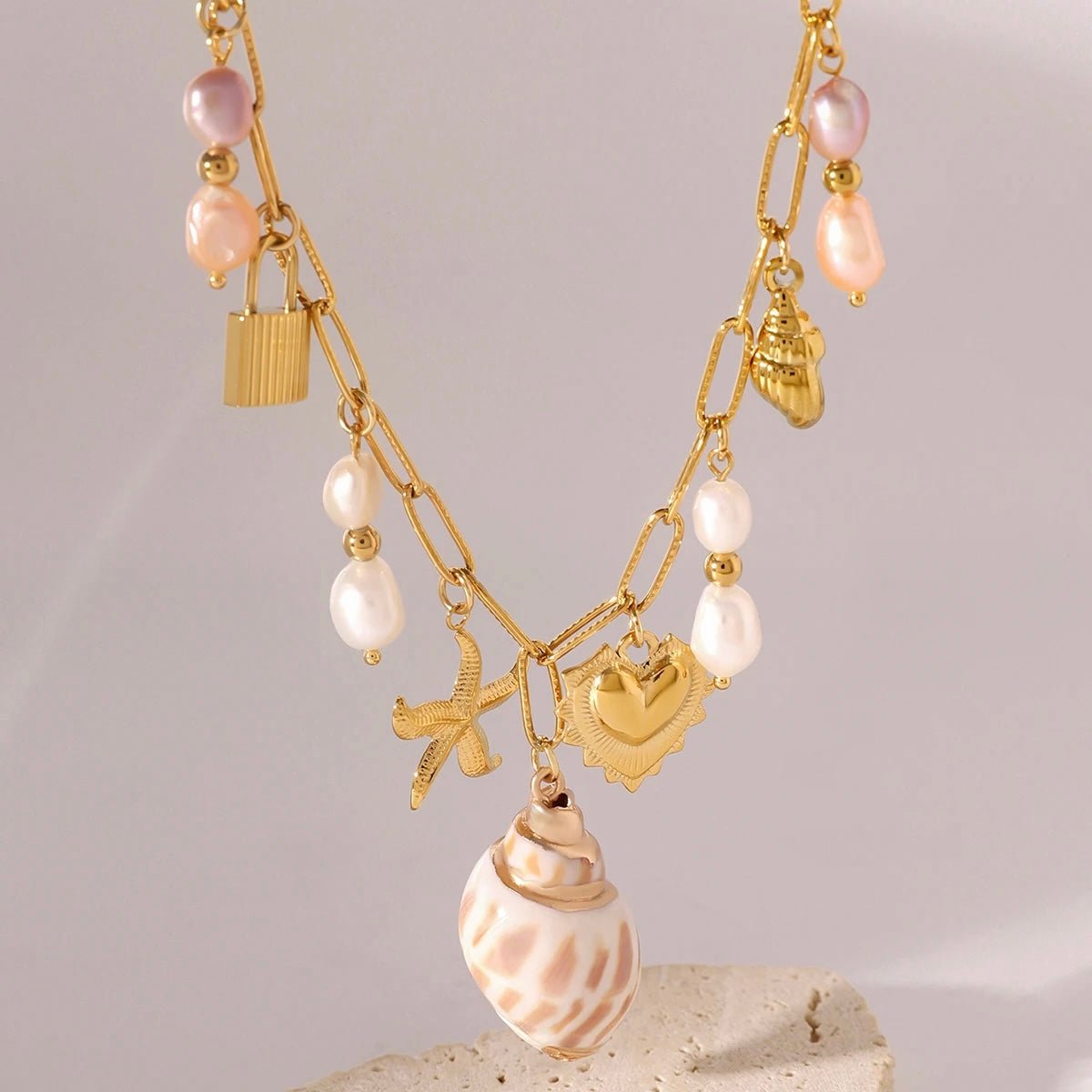 Golden Shell Charm Necklace
