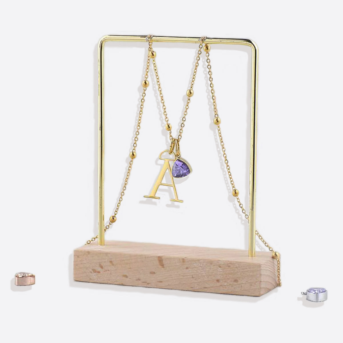 Droplet Birthstone & Initial Necklace