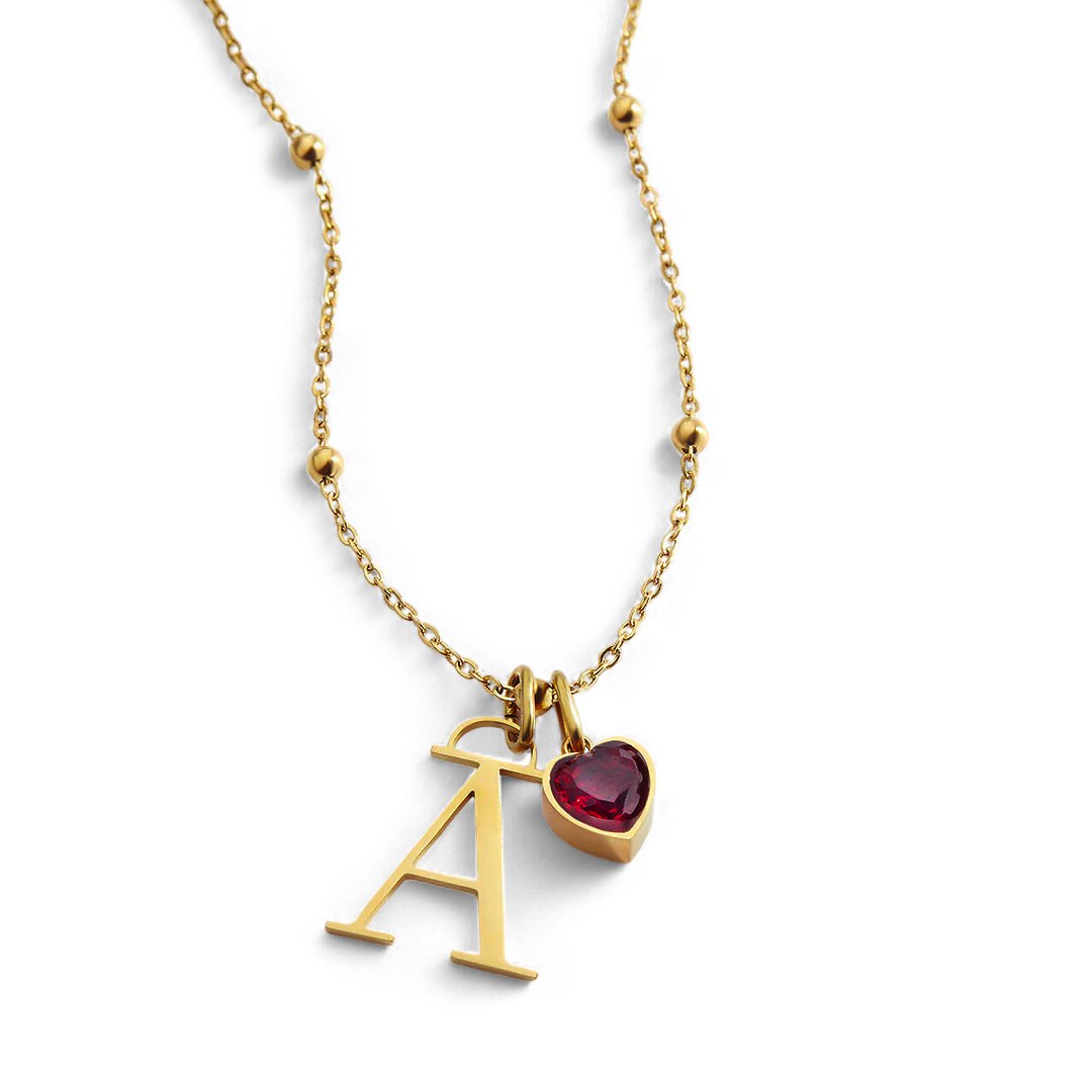 Droplet Birthstone & Initial Necklace