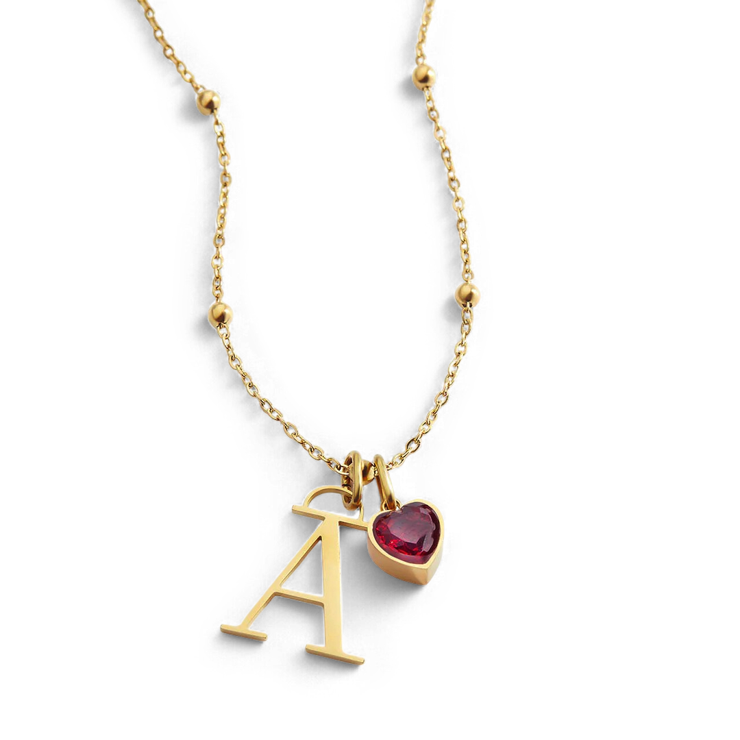 Droplet Birthstone & Initial Necklace