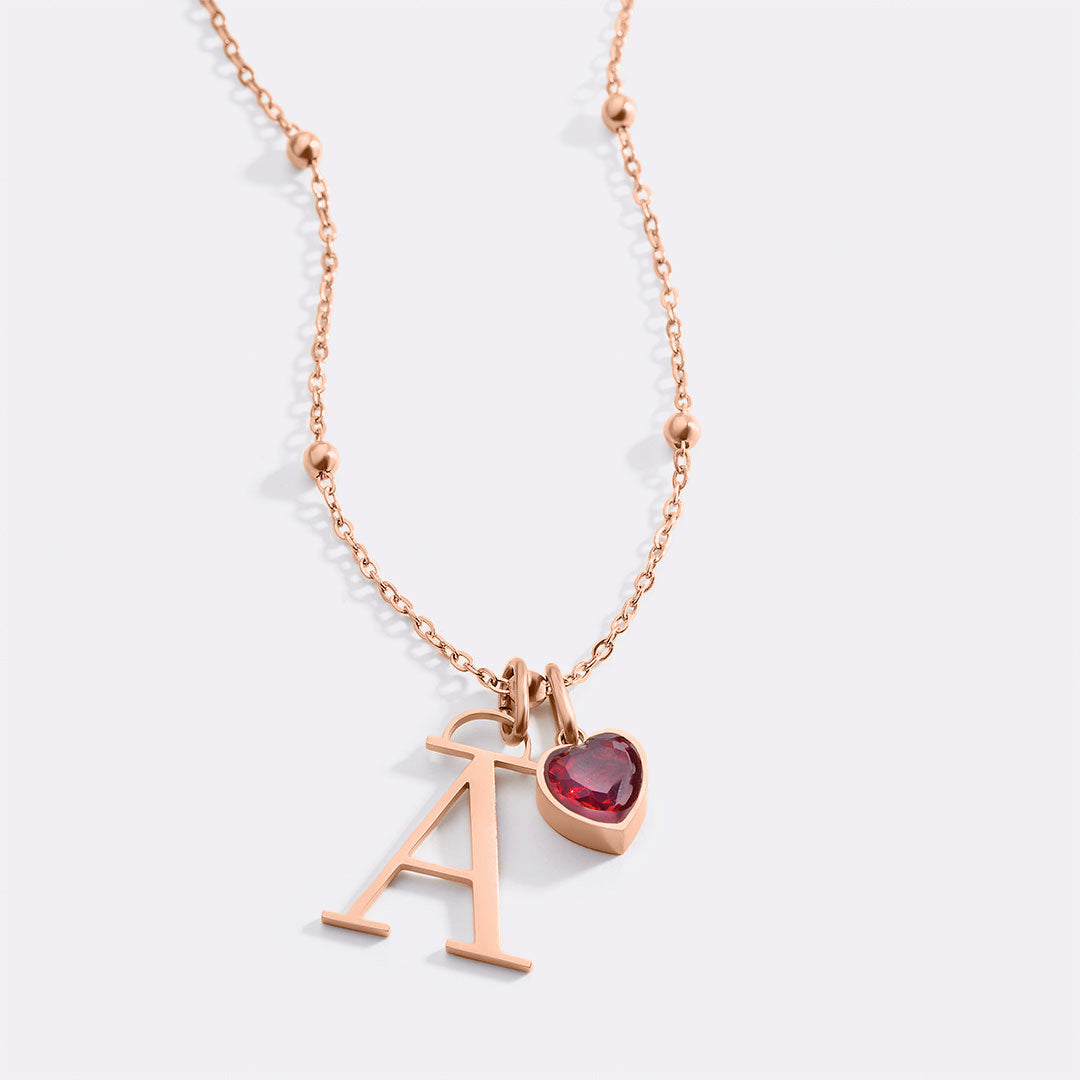 Droplet Birthstone & Initial Necklace