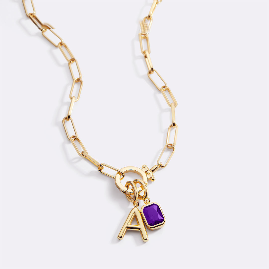 Voure Paperclip Necklace with Initial & Birthstone Charm