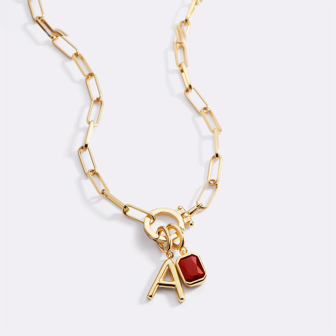 Voure Paperclip Necklace with Initial & Birthstone Charm