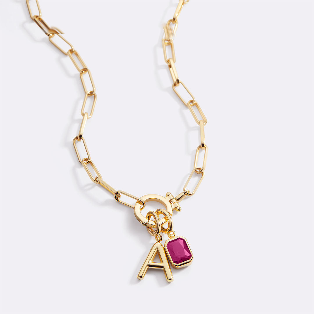Voure Paperclip Necklace with Initial & Birthstone Charm