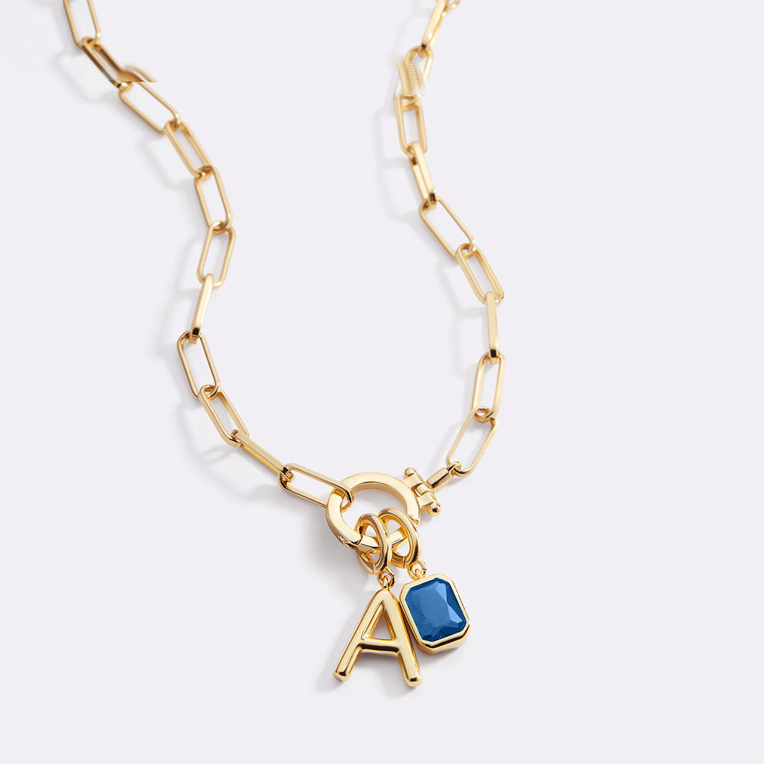 Voure Paperclip Necklace with Initial & Birthstone Charm