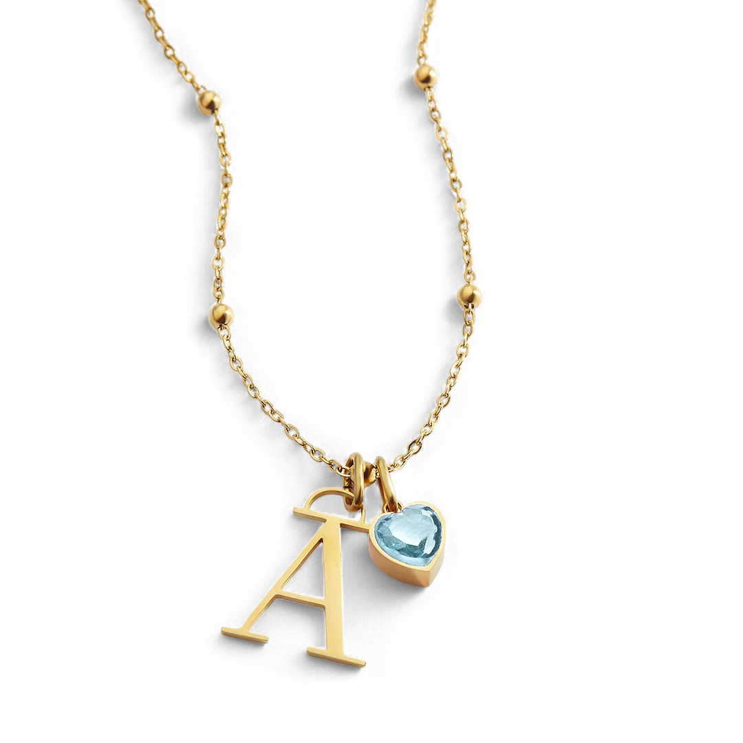 Droplet Birthstone & Initial Necklace