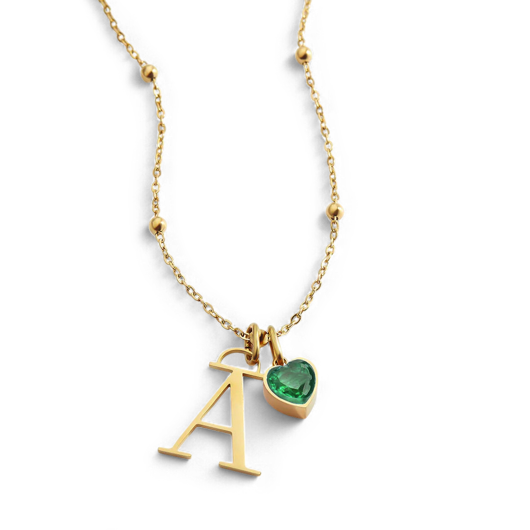 Droplet Birthstone & Initial Necklace