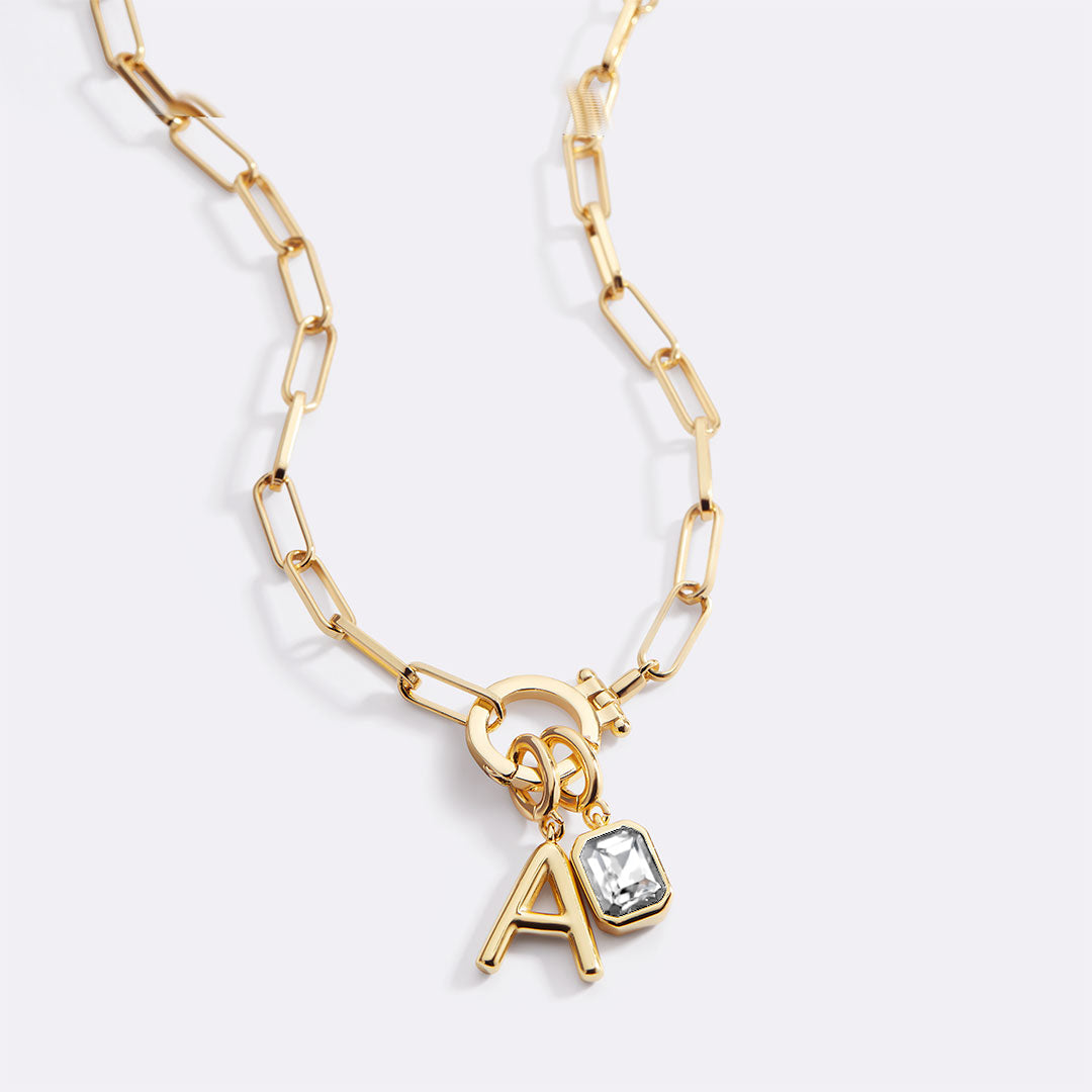 Voure Paperclip Necklace with Initial & Birthstone Charm