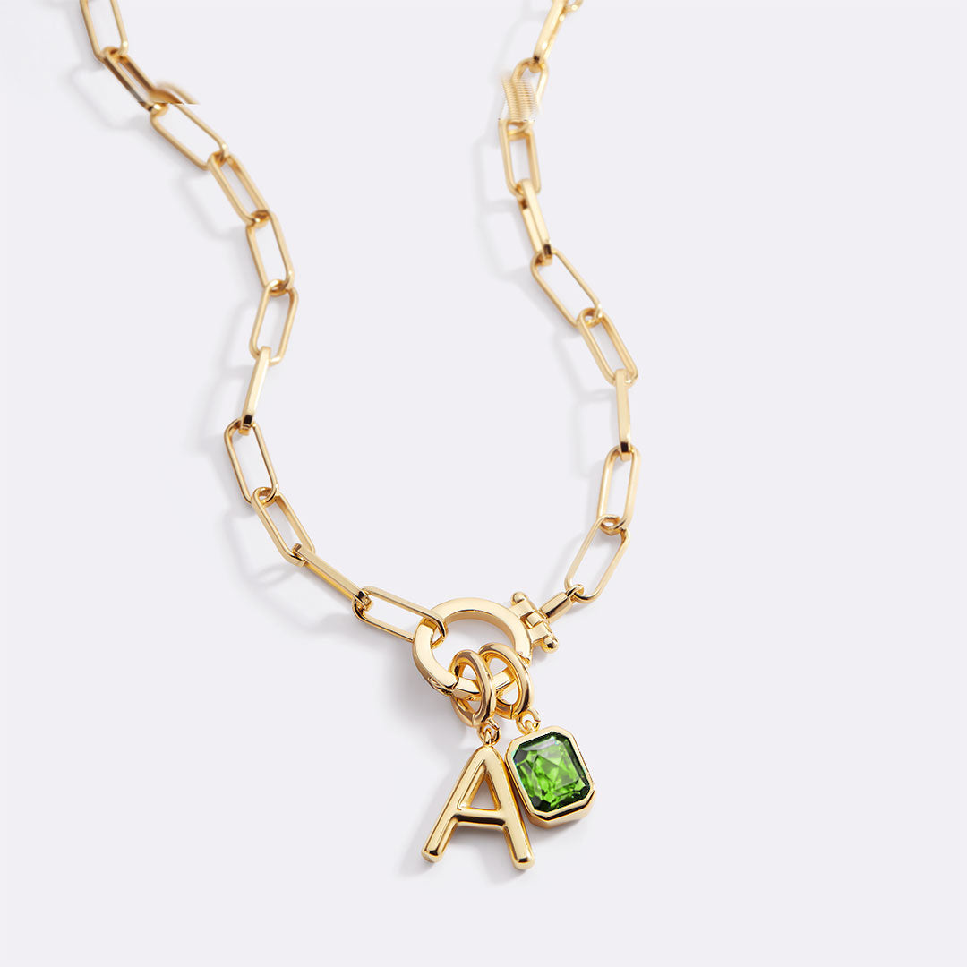 Voure Paperclip Necklace with Initial & Birthstone Charm