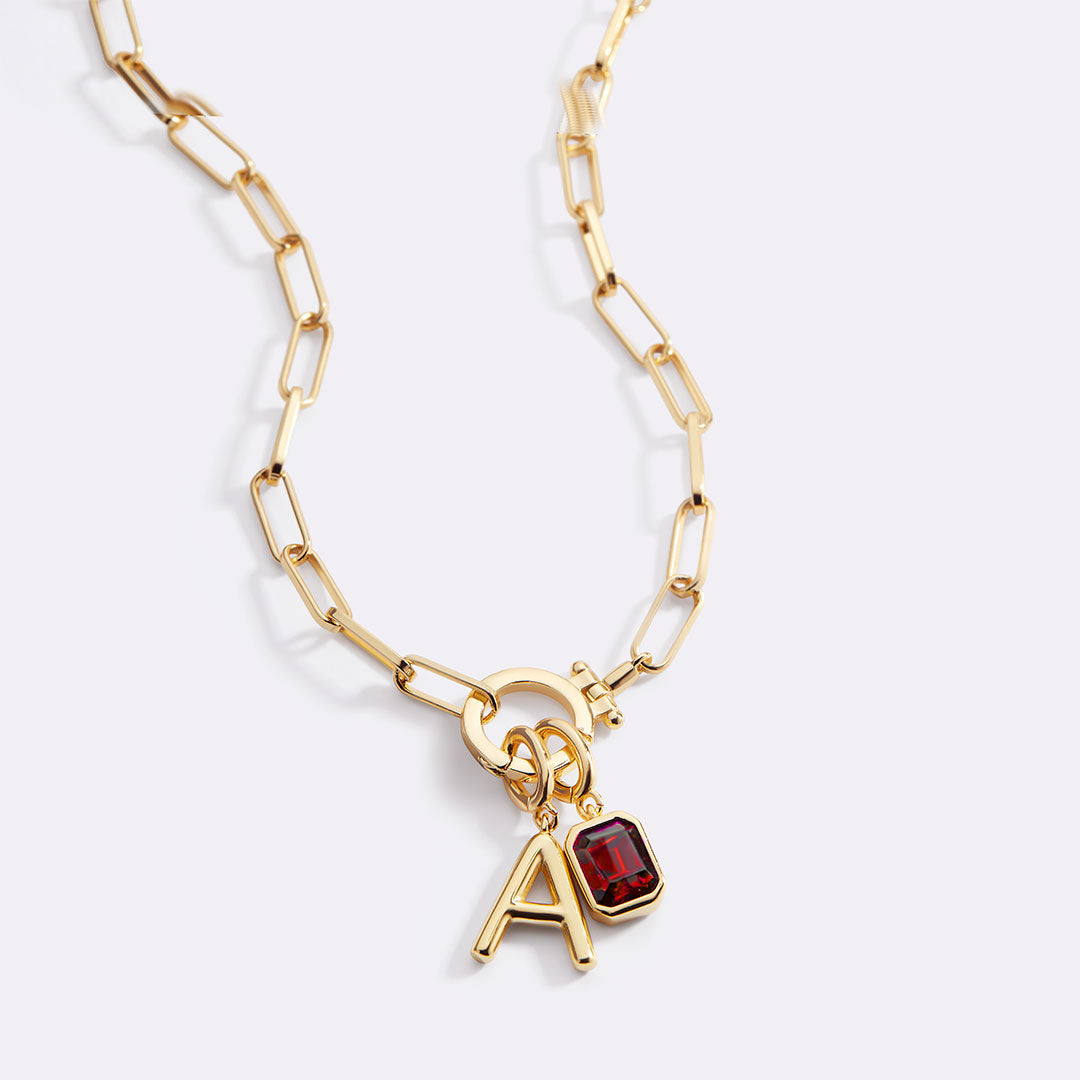 Voure Paperclip Necklace with Initial & Birthstone Charm