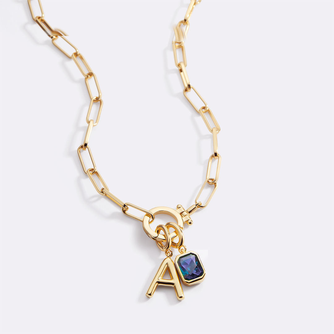 Voure Paperclip Necklace with Initial & Birthstone Charm