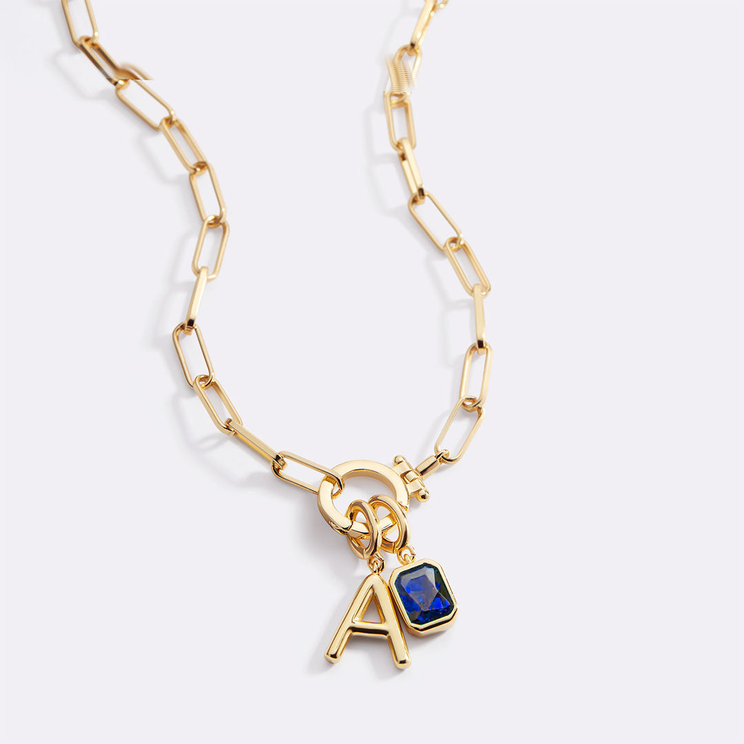 Voure Paperclip Necklace with Initial & Birthstone Charm