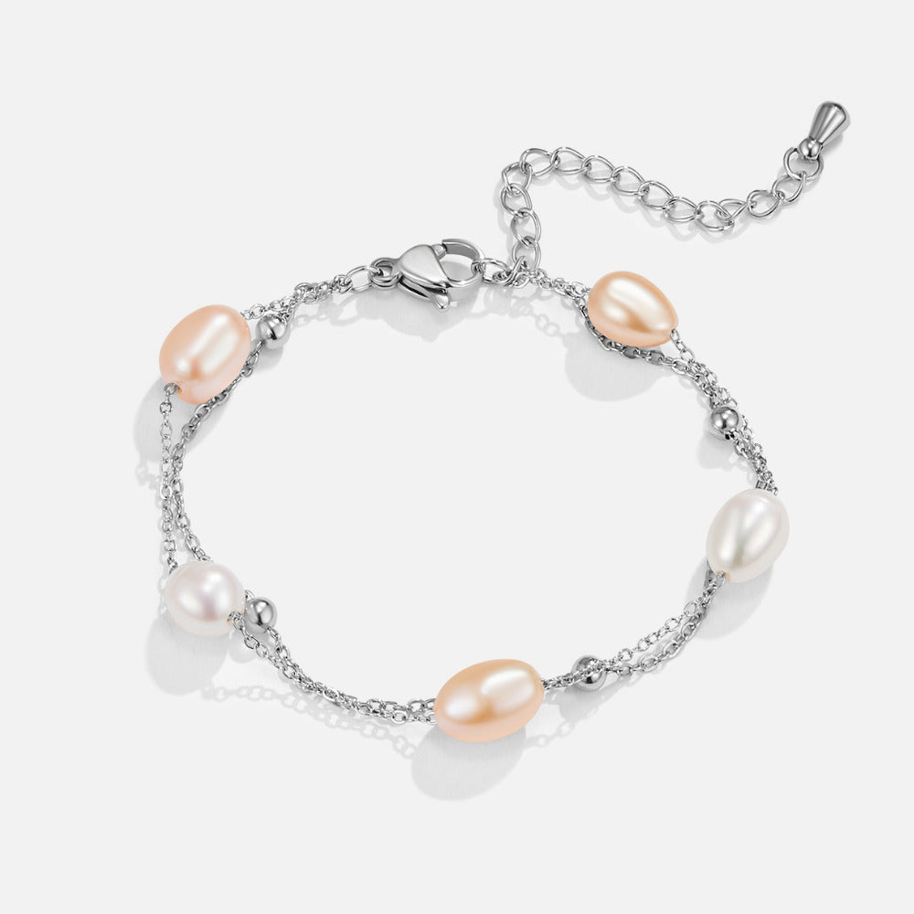 Silver Freshwater Pearl Layered Bracelet