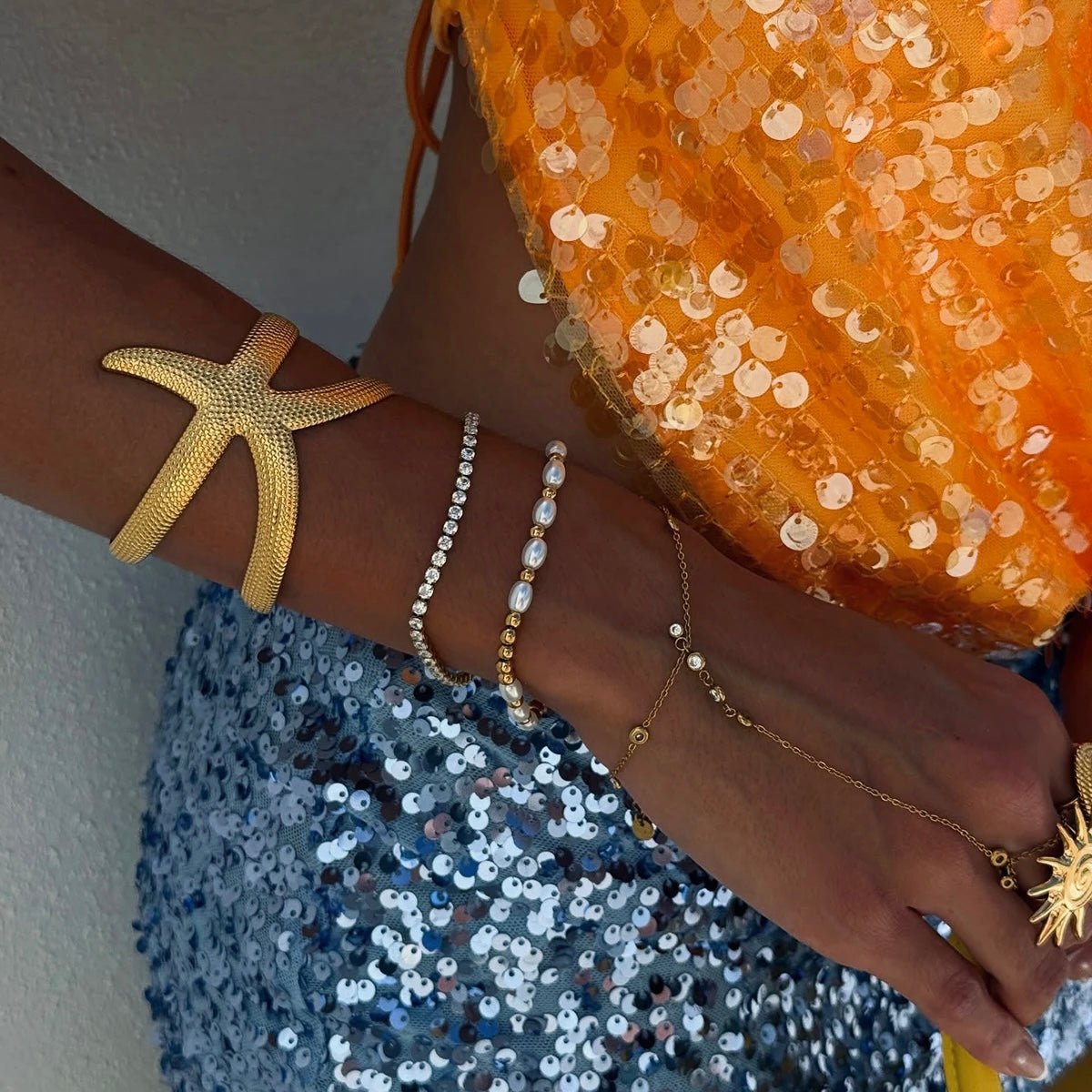 Golden Starfish Cuff Bracelet