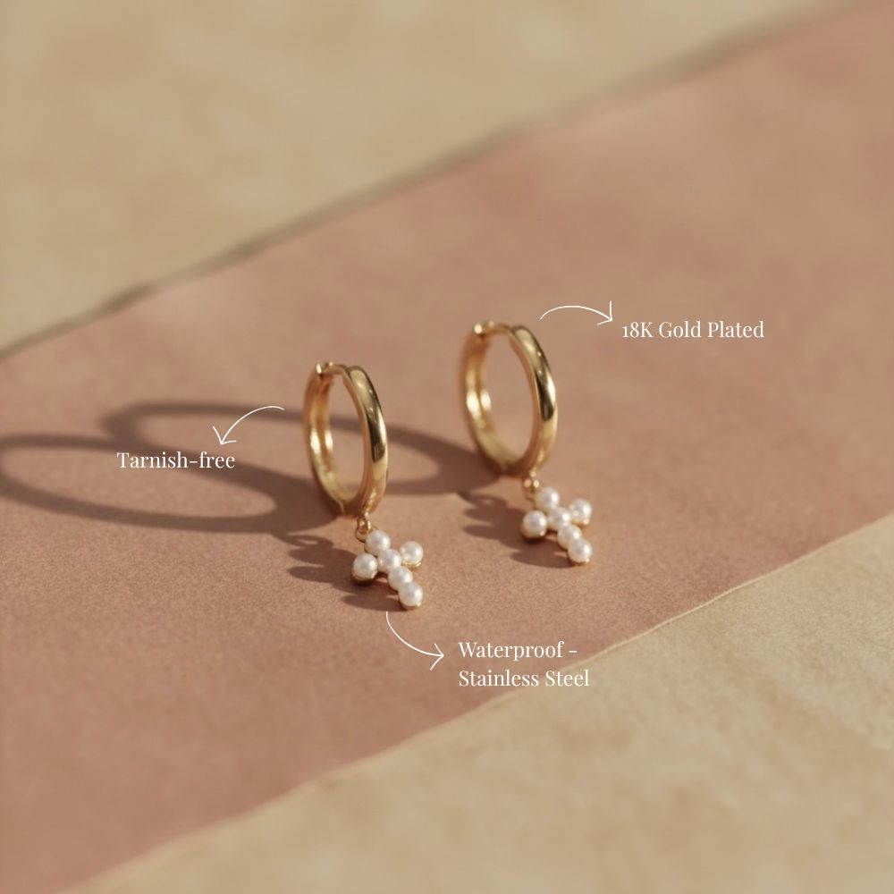 Pearl Cross Hoop Earrings
