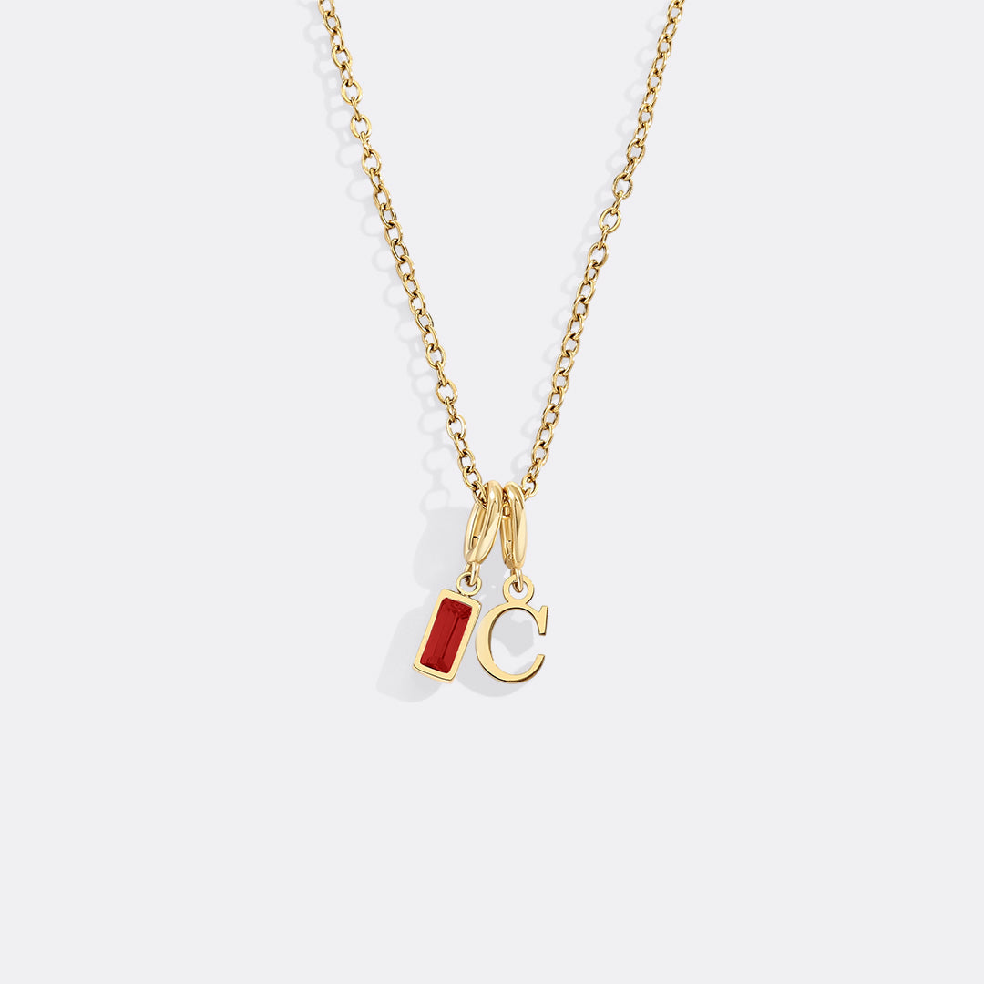 Minimalist Initial Necklace with Birthstone Charm