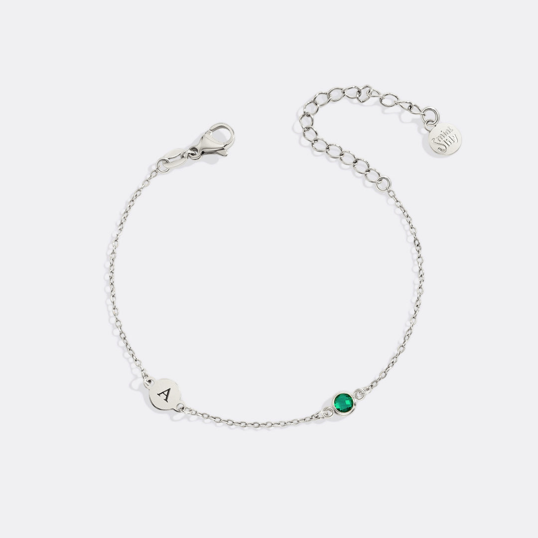 Dainty Initial and Birthstone Bracelet
