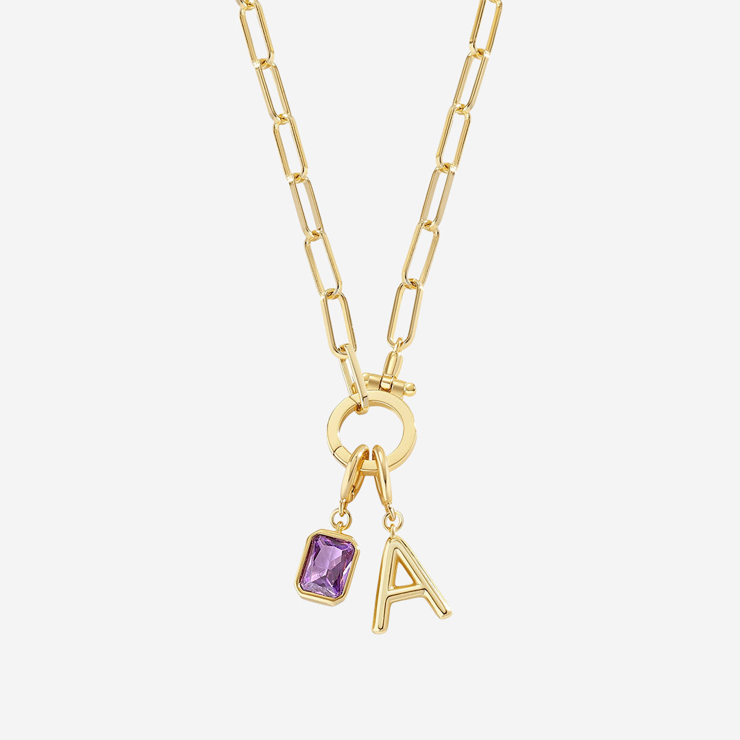 Voure Paperclip Necklace with Initial & Birthstone Charm