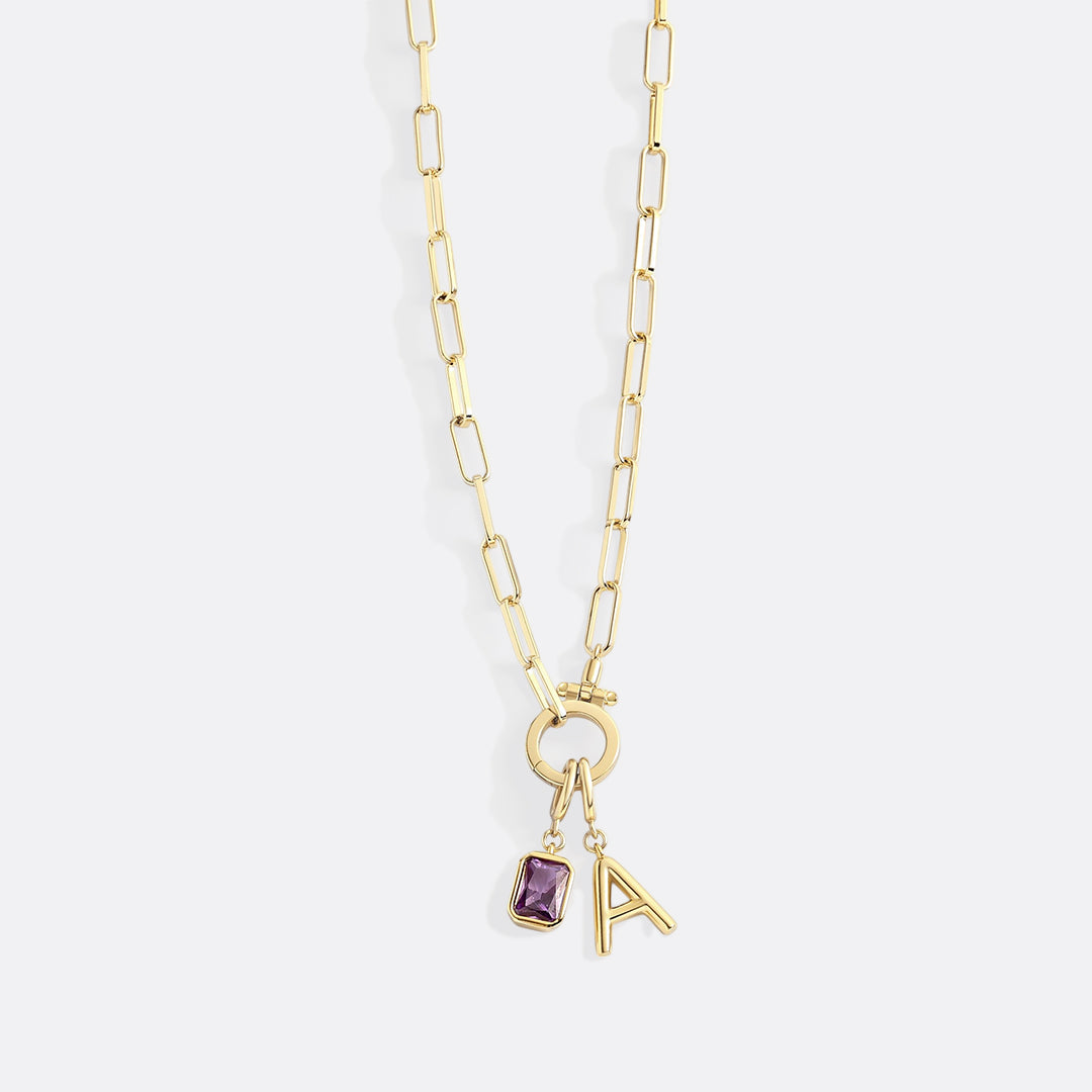 Voure Paperclip Necklace with Initial & Birthstone Charm