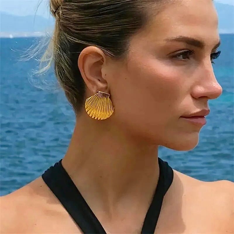 Gold Shell Statement Earrings