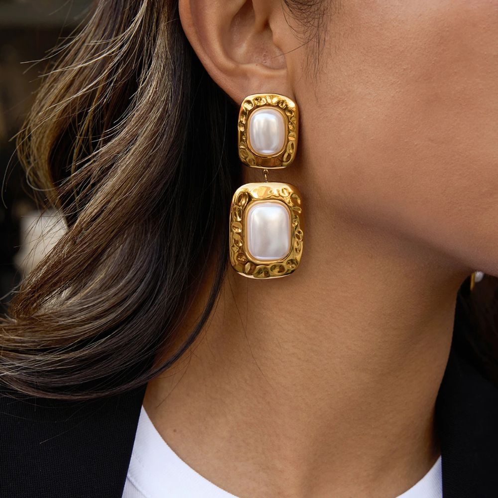 Gold Statement Pearl Dangle Earrings