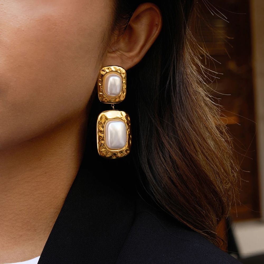 Gold Statement Pearl Dangle Earrings