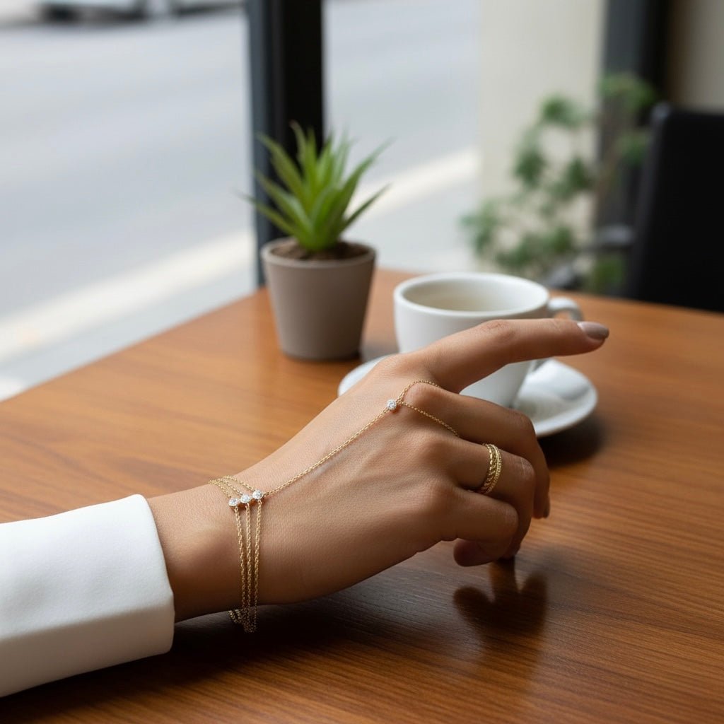 Gold Trio Hand Chain Bracelet