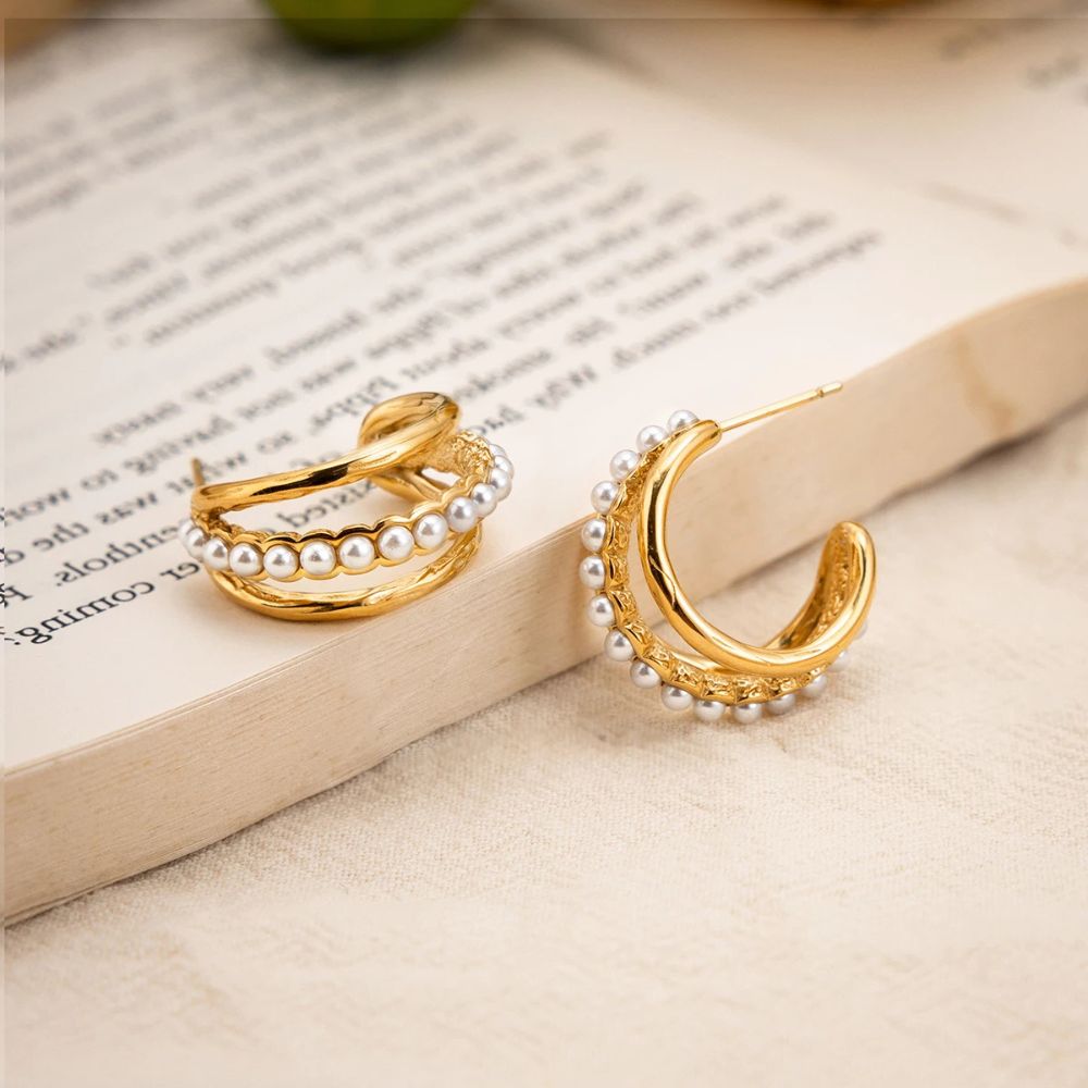 Pearl Layered Hoop Earrings