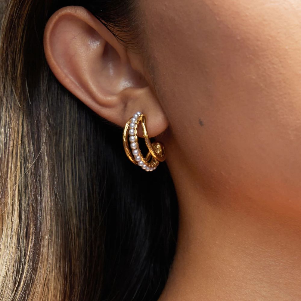 Pearl Layered Hoop Earrings