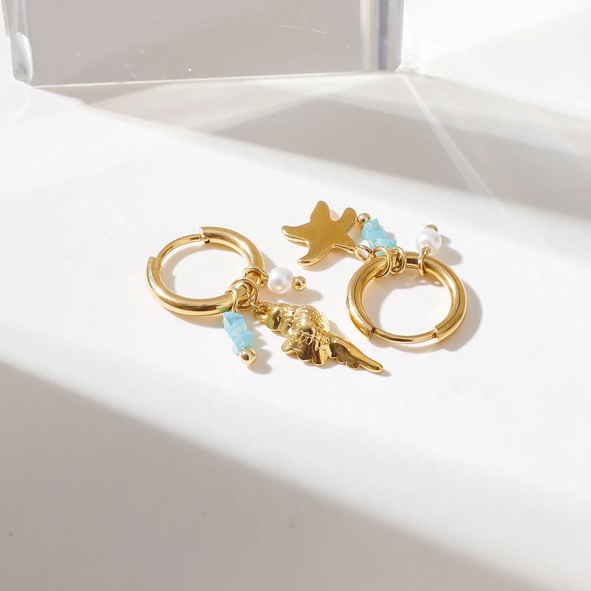 Seaside Hoop Earrings with Charms – Waterproof & 18K Gold Plated