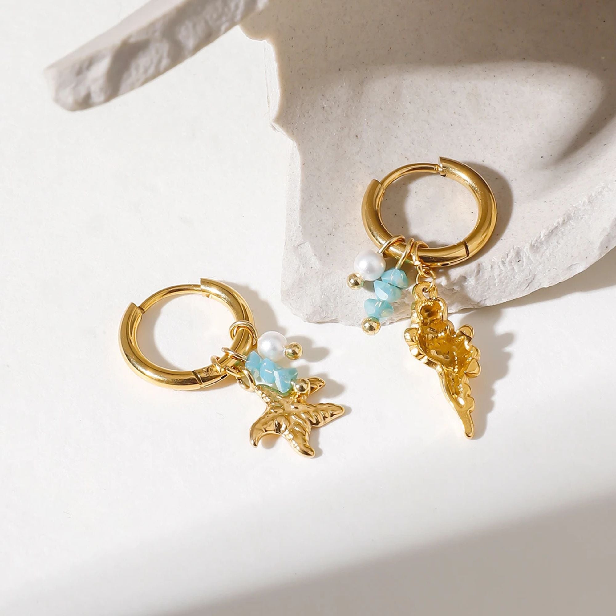 Seaside Hoop Earrings with Charms – Waterproof & 18K Gold Plated