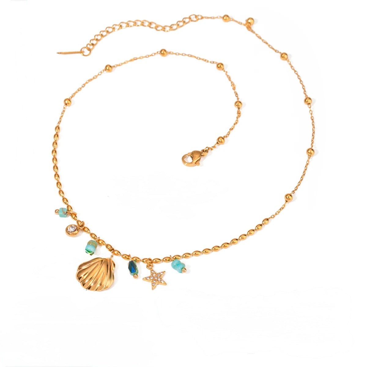 Gold Shell Jewelry – Turquoise Beaded Necklace, Bracelet, or Set
