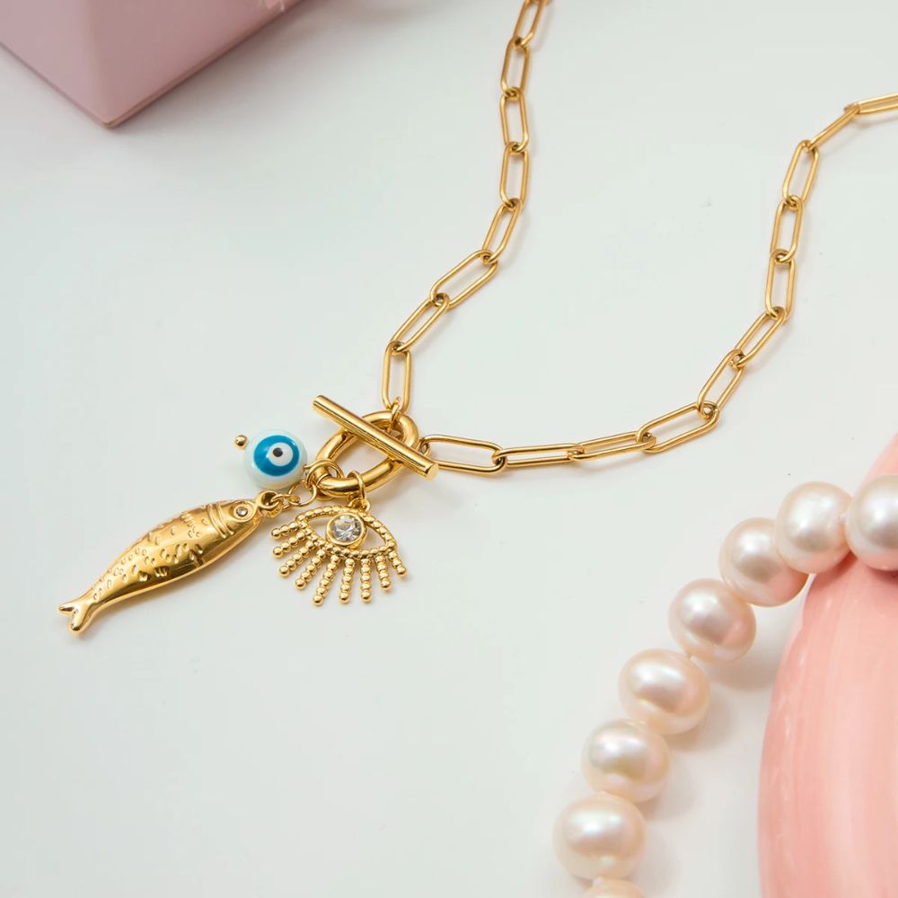 Gold Fish Charm Necklace