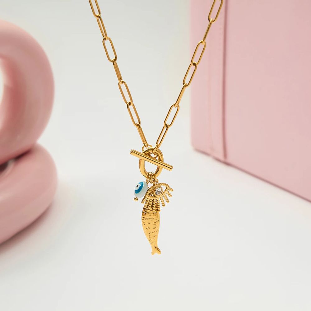 Gold Fish Charm Necklace
