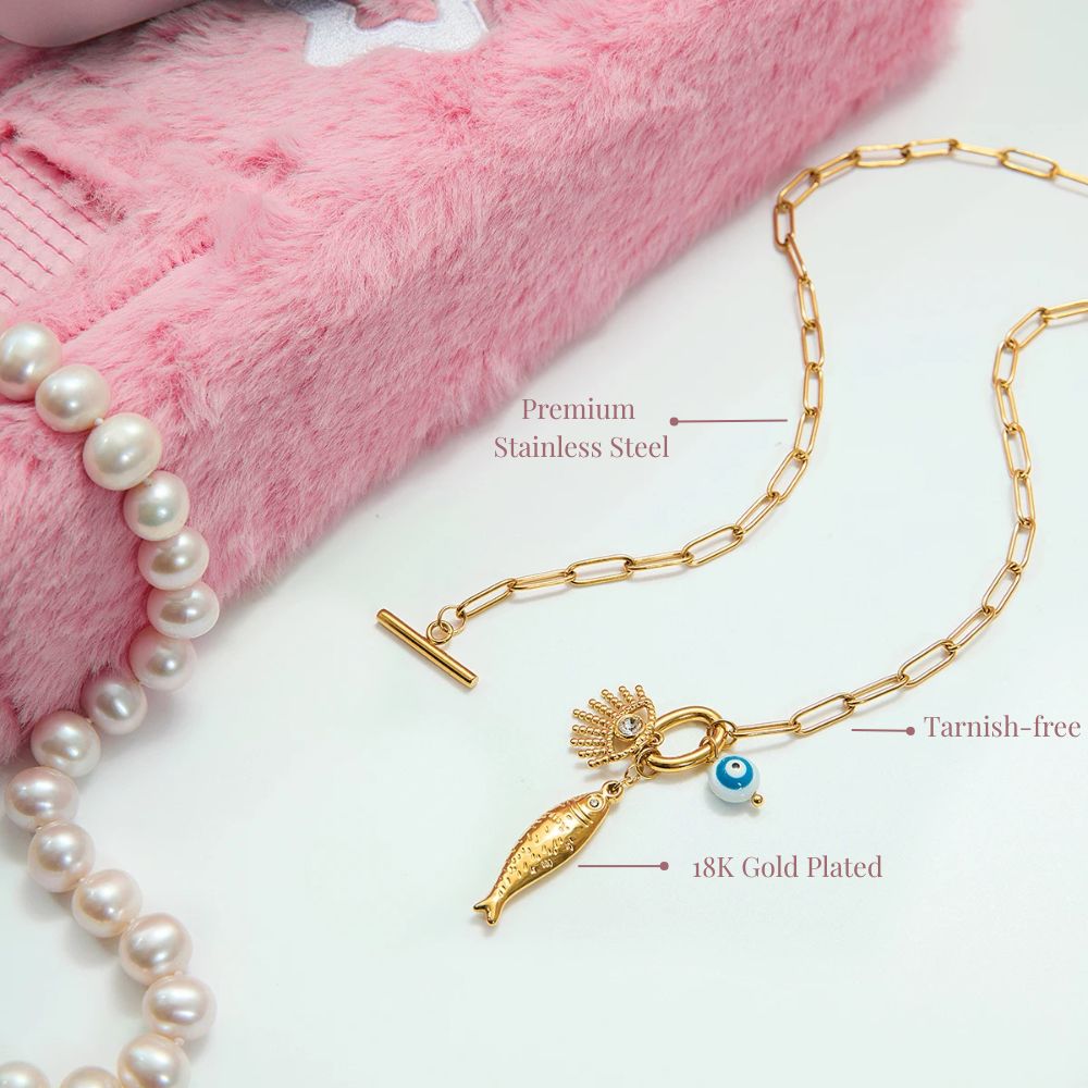 Gold Fish Charm Necklace