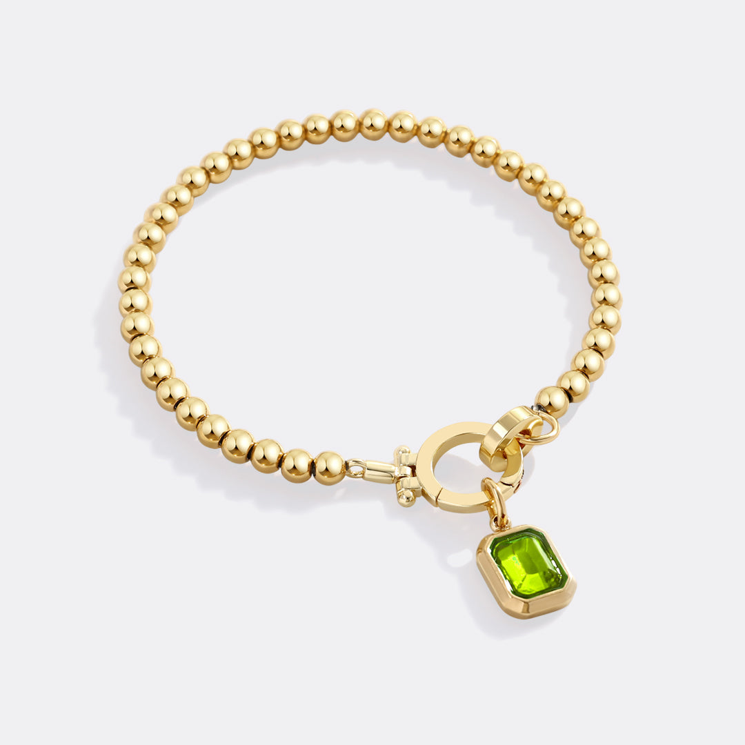 Mint Beaded Bracelet with Baguette Birthstone Charm