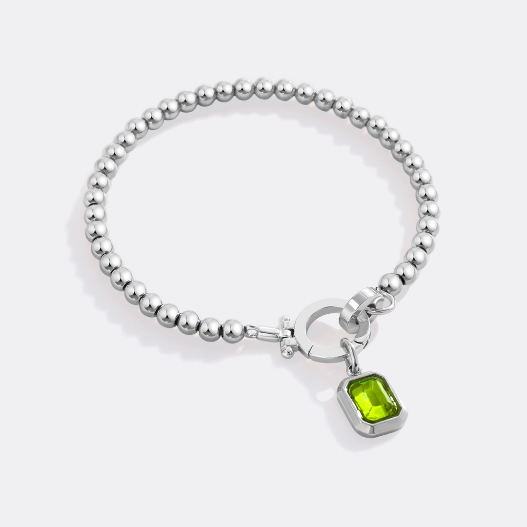 Mint Beaded Bracelet with Baguette Birthstone Charm