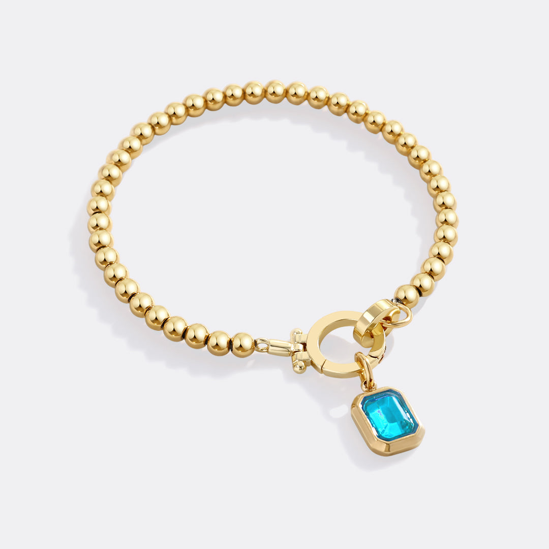 Mint Beaded Bracelet with Baguette Birthstone Charm