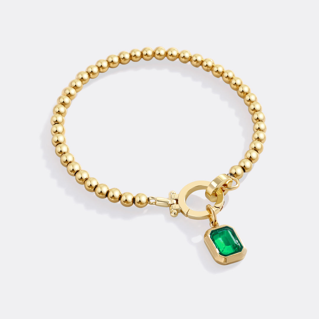 Mint Beaded Bracelet with Baguette Birthstone Charm