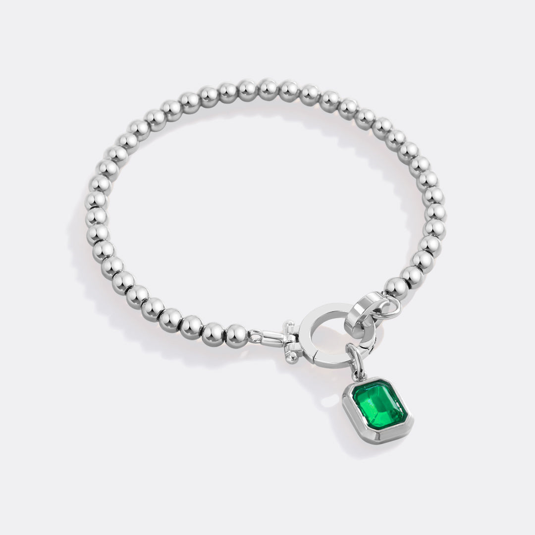 Mint Beaded Bracelet with Baguette Birthstone Charm