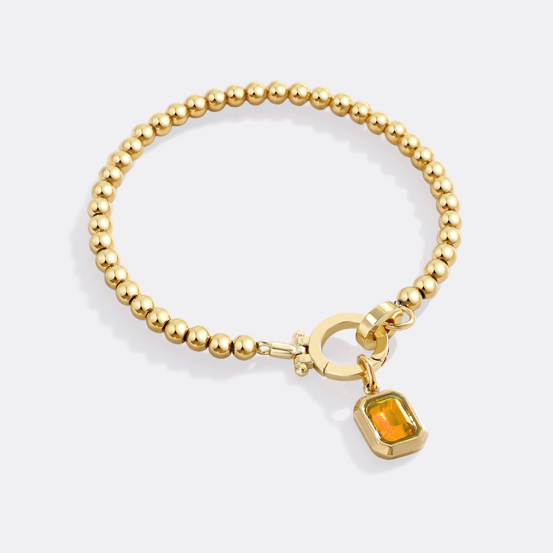 Mint Beaded Bracelet with Baguette Birthstone Charm