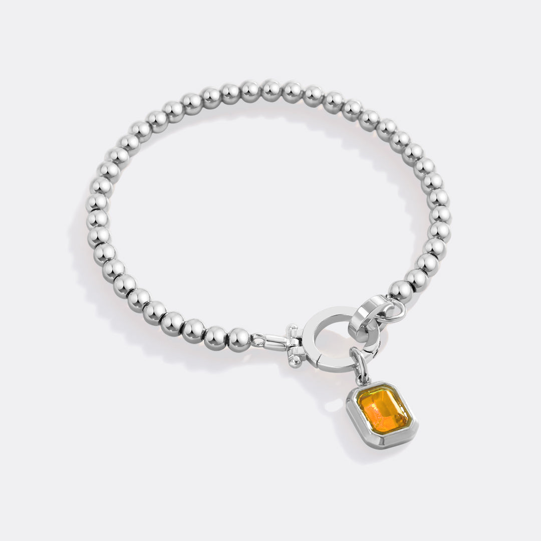 Mint Beaded Bracelet with Baguette Birthstone Charm