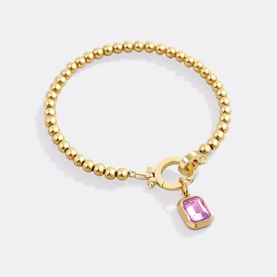 Mint Beaded Bracelet with Baguette Birthstone Charm